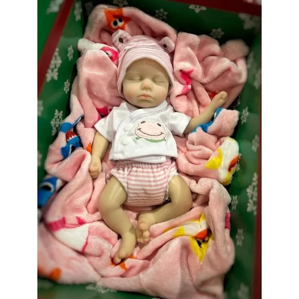 🆕33cm Reborn Baby Girl Sleeping closed mouth  Full Body Silicone Reborn Dolls
